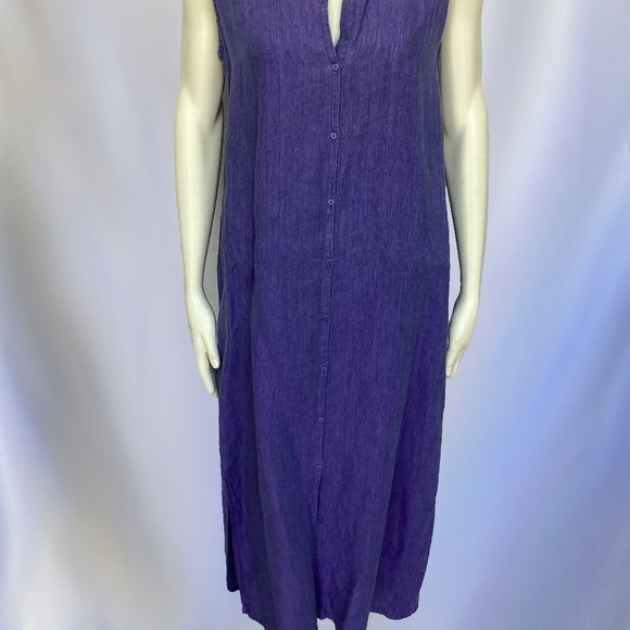 Eileen Fisher Sleeveless Purple/Blue Irish Linen Long Dress - Picture 3 of 7